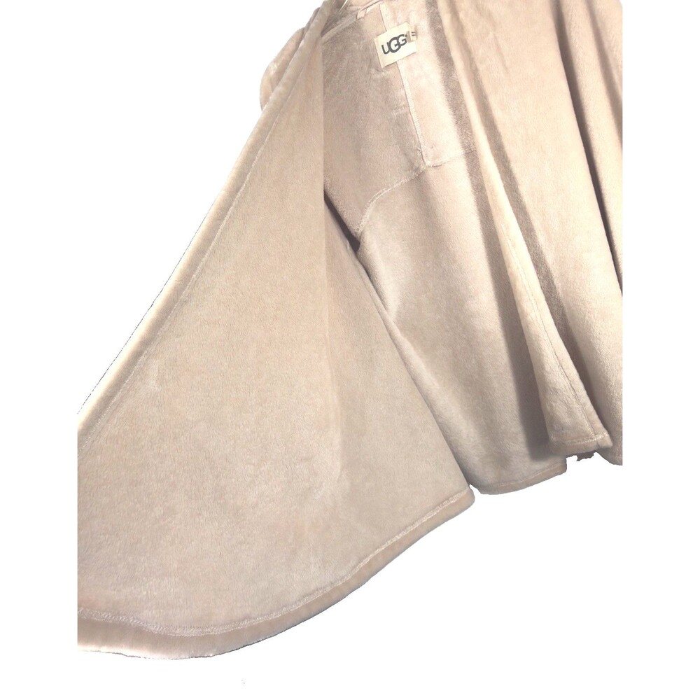 UGG Womens M Beige Plush Fleece Cardigan Open Front Shawl Collar Pockets Cozy - Picture 8 of 11